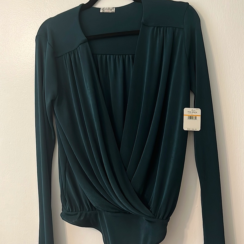 NWT Free People Dark Green Long Sleeve Top w Crotch Snaps Size S
